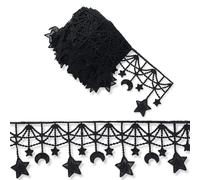 URROMA Nastro in pizzo ricamato nero, lunghezza 7 m, stile vintage, con luna e stella, per fai da te, cucito, artigianato, decorazione della casa, confezioni regalo, applique per matrimoni