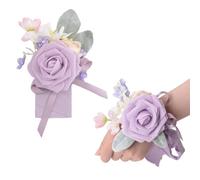 URROMA Set di 1 set di bouquet da polso e fiore all'occhiello, colore viola chiaro, con fiore artificiale, per laurea, ballo di fine anno, festa, matrimonio, decorazione