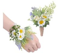 URROMA Set di 2 fiori artificiali da polso con margherite bianche e fiore all'occhiello per feste di laurea, ballo di fine anno, matrimoni, feste