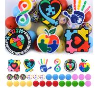 URROMA Set di 32 perline colorate in silicone, a tema autismo, irregolari, distanziatori irregolari per penne e bracciali, per attività di sensibilizzazione sull'autismo