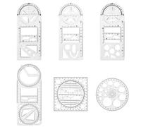 URROMA Set di 6 righelli da disegno multifunzionali, funzione matematica girevole, set di righelli per geometria matematica, goniometro circolare a 360 gradi, strumenti da disegno