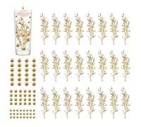 URROMA Set di 96 vasi dorati con perle e fiori finti, mini foglie artificiali e perline per candele galleggianti, centrotavola, matrimoni, feste, tavoli, bar, decorazioni fai da te