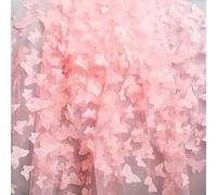 URROMA Tessuto in pizzo con farfalla ricamata, 9,1 m, rosa 3D, tessuto di pizzo a rete in tulle per abiti da sposa fai da te, accessori per costumi, velo, decorazioni per la