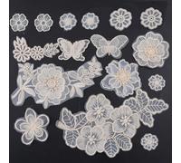 URROMA Toppe ricamate a forma di fiore, 16 pezzi, in pizzo bianco 3D, da cucire, per vestiti, jeans, maglioni, vestiti, riparazione decorazione