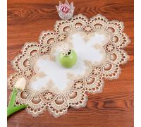 URROMA Tovaglia in lino con motivo ellissi con bordo in pizzo, colore giallo chiaro, antipolvere, per casa, festival, sala da pranzo, cucina, 30 x 45 cm