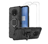 Urspasol Custodia protettiva per OnePlus 7T con pellicola protettiva in vetro temperato ibrida, resistente, con supporto ad anello a 360° e cavalletto (nero)
