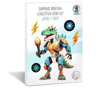 URSUS 10020002F - Set di Decorazioni con Diamanti Robo T-Rex per Un Cono Scuola, 4 Fogli di cartoncino Artigianale, Stampati su Entrambi i Lati, pretagliati, con Pietre diamantate e Nastro di Raso