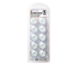 Ursus 18610000 - Luci decorative a LED, 10 pezzi, durata circa 12 ore, luce bianca calda, impermeabili, batterie e cuscinetti adesivi, ideali come luce decorativa, per lanterne e come ricambio per
