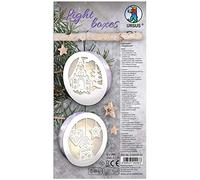 URSUS 21490003 Light Boxes ca. Ø 11 cm Gingerbread, 2 coperchi e fondo, 2 tagli laser, 2 cerchi in carta trasparente da 115 g/m², 2 luci a LED, accessori e istruzioni per il bricolage, bianco