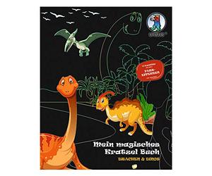 Ursus 24530002F - Il mio magico libro per grattacieli draghi e dinosauri, dimensioni circa 21 x 26 cm, con splendidi effetti di colore e 12 mandala da colorare, incluso bastone in legno, colorato