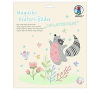 Ursus 2456 00 03F - Quadri magici da grattare "Amici della foresta", 4 motivi, 21 x 21 cm, con penna di bambù e istruzioni per il crafting, set fai da te per grattare, set per il crafting creativo