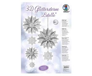 Ursus 33780000 - Stella Glitter 3D Estelle, Materiale per 3 Stelle, Argento