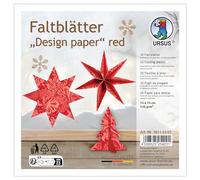 URSUS 3811 55 01-Fogli Pieghevoli Design Paper Rosso, 30 Pezzi, 15 x 15 cm, 120 g/m², Laminati su Entrambi i Lati con Foglio di Alluminio Goffrato, Carta Artigianale per Origami, Red, One Size