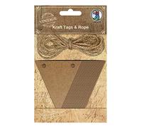 URSUS 40650005 Kraft Tags & Rope - 20 bandierine in carta kraft con 4,5 m di filo di iuta, personalizzabili come decorazione per la vostra festa, marrone, taglia unica