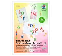 Ursus 6255 00 99 - Numeri e lettere Linea, 530 pezzi fustellati in carta da 120 g/m² in 5 colori, altezza circa 1-3 cm, per scrapbooking, design di biglietti e decorazioni