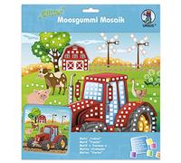 Ursus 8420017 - Quadro a Mosaico in Gomma espansa Glitterata Trattore, Set Fai da Te per un'immagine Adesiva in Adesivi in Gomma espansa, ca. 25 x 25 cm, con Supporto, Medio