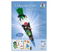Ursus 988 00 22F-Set di Decorazioni Space Dino, 4 Fogli di cartoncino Artigianale, Stampati su Entrambi i Lati, preforati, scanalati, per Decorare Un Cono Scolastico, con Nastro di Raso, Multicolore