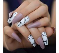 URTJSDG Unghie Finte Matte Unghie Blu Bianco Marmo Stampa su Unghie Finte Bara Extra Lunga Ballerina Colla Glassata sulle Unghie delle Dita