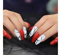 URTJSDG Unghie Finte Matte Unghie Blu Bianco Marmo Stampa su Unghie Finte Bara Extra Lunga Ballerina Colla Glassata sulle Unghie delle Dita