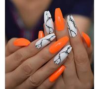 URTJSDG Unghie Finte Matte Unghie Blu Bianco Marmo Stampa su Unghie Finte Bara Extra Lunga Ballerina Colla Glassata sulle Unghie delle Dita