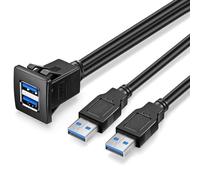 URWOOW Dual USB3.0 Square Flush Mount - 1 m 3 ft USB 3.0 Extension Mount, montaggio a incasso, cavo per montaggio a pannello, per auto, barca, moto (0,9 m)