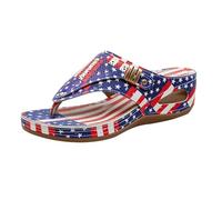 US 250th Anniversary Donna Rosso Blu Patriottico USA Flag Sandali - Comode scarpe estive imbottite per festival Walking & Everyday Casual Sandali da donna Infradito, Colorato, 38.5 EU