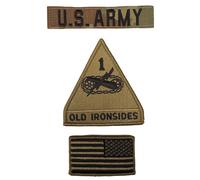 US Army OCP 1St Armor Old Ironsides Uniform Klett Tab Patch Set USA Bandiera