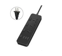 (US, Black) Us/uk/eu Power Strip 5v2.1a Surge Protector With 3 Outlets & 3 Usb Ports