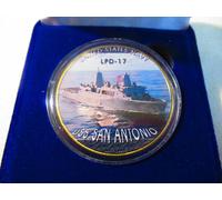 US Blu Navy - Uss San Antonio (LPD-17) Moneta di Sfida W/Presentazione Scatola