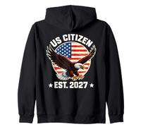 US Citizen EST. 2027 Bandiera Americana Bald Eagle Immigrazione Felpa con Cappuccio