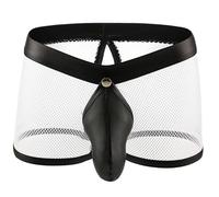 US-DXB Pantaloncini sexy da uomo con taglio bikini a rete trasparente con borsa staccabile (M)