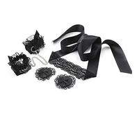 US-DXB Set intimo e benda da annodare in pizzo da donna sexy, nero