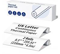 US Letter - Rotolo di carta termica continua, 216 mm, compatibile con Phomemo stampanti termiche M832 M831 M833 M834 M835 per documenti e contratti, lunghezza 6,5 m per rotolo (2 rotoli)