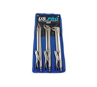 US PRO 1838 Tools-Pinza a ganascia Piatta e Curva, 3 Pezzi, 38 cm, Blu