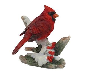 US Statuetta decorativa a forma di uccello cardinale su un ramo innevato, 10 cm, colore: rosso