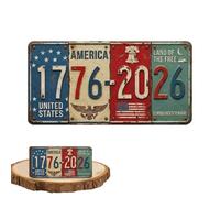 USA 250th Anniversary Block Sign | Rustic License Plate Art 1776-2026 Semiquincentennial Decor, Handmade Patriotic Americana Decor for Home Office Porch (6 in)