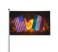 Usa And Iran On Burning Dark Background Bandiere Con 2 Occhielli Flag Resistente Alle Intemperie Bandiera Per Decorazione Esterno Portico Giardino 90X150Cm