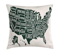 USA, Black And White Style United States of America Map with Written State Names Federe De Cuscini Moderna Federa per Cuscino Morbido Cuscino Copricuscini per Letto Divano Esterni 45X45Cm