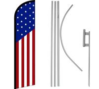 USA Classico Rwb Windless Banner Bandiera & 4.9m Asta Bandiera Kit / Terra