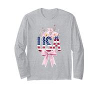 USA Coquette Ribbon Bandiera Americana Grafica floreale Maglia a Manica
