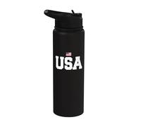 USA Country Code with Flag Trendy College Font Stainless Steel Insulated Water Bottle