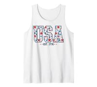 USA Est 1776 Varsity Mama 4 luglio Semiquincentenario floreale Canotta