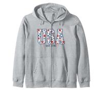 USA Est 1776 Varsity Mama 4 luglio Semiquincentenario floreale Felpa con Cappuccio