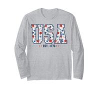 USA Est 1776 Varsity Mama 4 luglio Semiquincentenario floreale Maglia a Manica