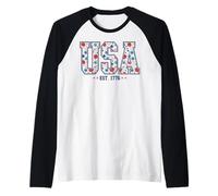 USA Est 1776 Varsity Mama 4 luglio Semiquincentenario floreale Maglia con Maniche Raglan