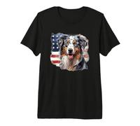 USA Flag 4th July Patriotic American Blue Merle Aussie Lover Maglietta Premium