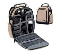 USA GEAR Zaino Fotografico Borsa Fotografica con Divisori Accessori Personalizzabili, Conservazione per Obiettivo e Altri Accessory, Supporto Posteriore Confortevole, Custodia per Reflex - Marrone