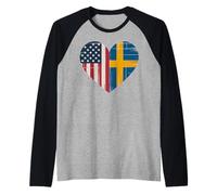 USA Svezia Cuore - Doppia Cittadinanza Maglia con Maniche Raglan