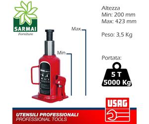 USAG 1951 B CRICCO MARTINETTO SOLLEVATORE IDRAULICO A BOTTIGLIA CRIC 2 5 12 TON