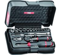 USAG 606 1/4 EA SET CHIAVI A BUSSOLA ESAGONALI CRICCHETTO 19 PZ CASSETTA